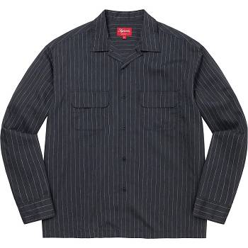 Camasa Supreme Pinstripe Linen Bleumarin | RO219NB