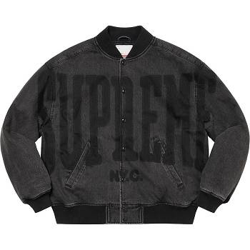 Geaca Supreme Washed Knockout Denim Varsity Negrii | RO152PQ