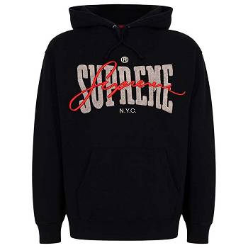 Hanorac Cu Gluga Supreme Embroide Chenilles Negrii | RO108KI