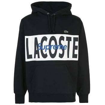 Hanorac Cu Gluga Supreme X Lacoste Logo Panel Negrii | RO134KI