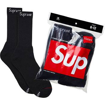 Sosete Supreme Hanes® Crew Socks (4 Pack) Negrii | RO486YU